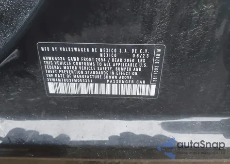 2023 Volkswagen Jetta 1.5T S из США, поврежденный, VIN 3VW4M7BU3PM053391